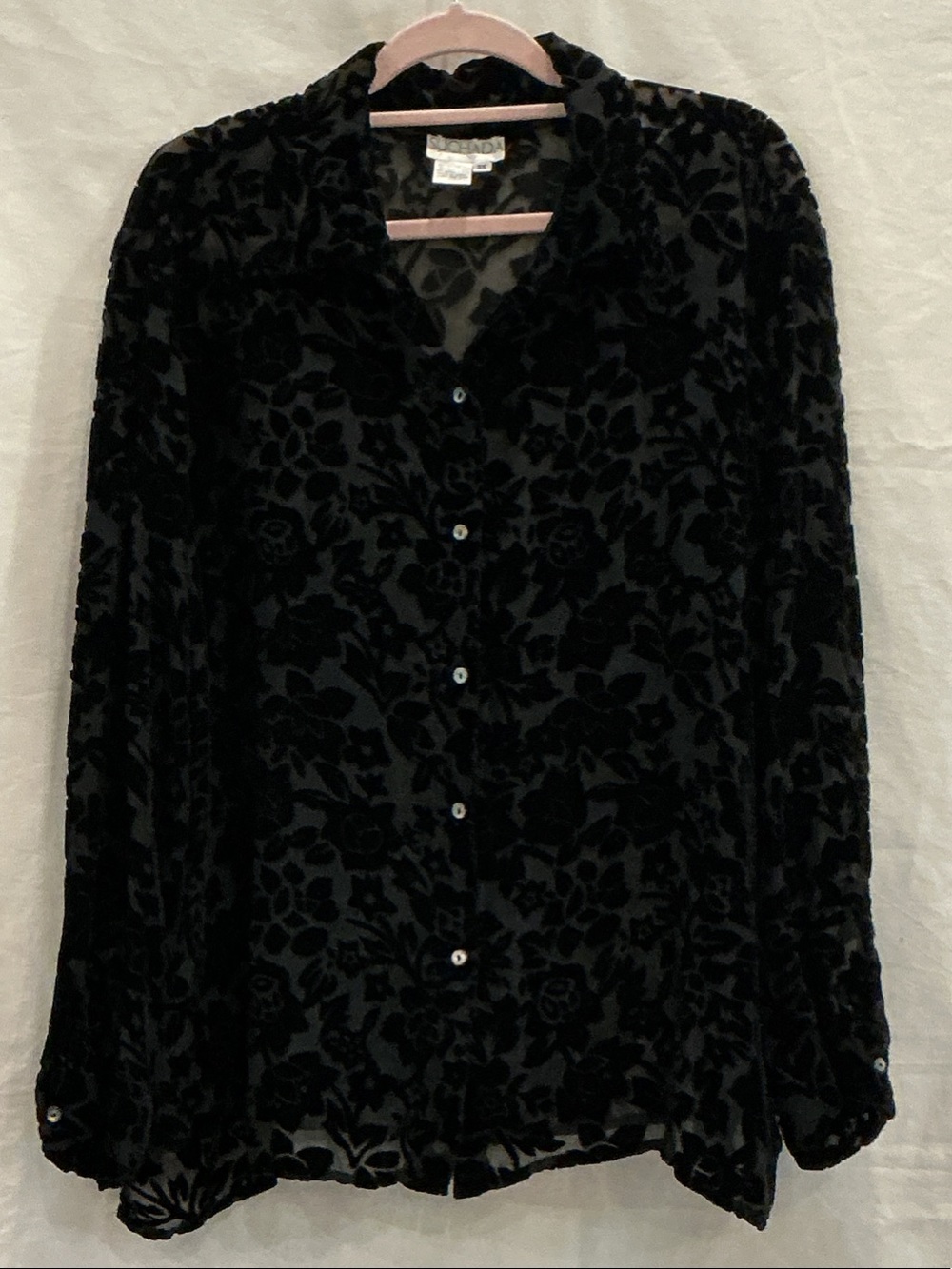 Suchada Black Burn-Out Velvet Floral Print Blouse